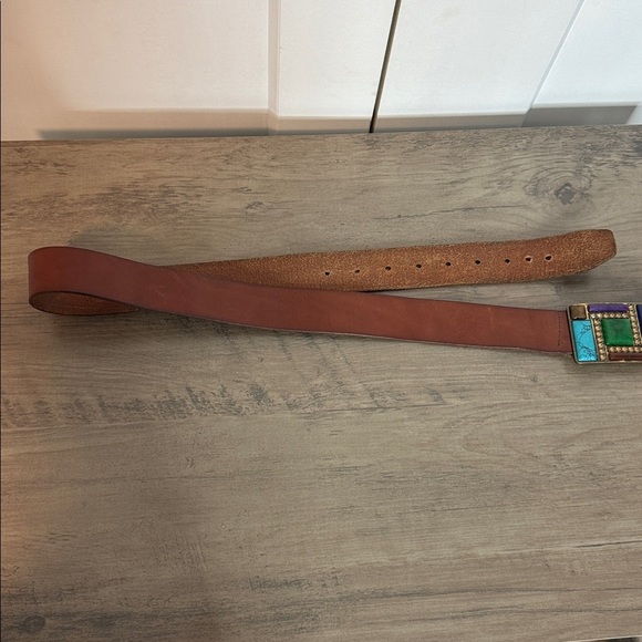 Unique Fossil | Colorful Mosaic Stone Buckle Leather Belt - Medium - Picture 5 of 9